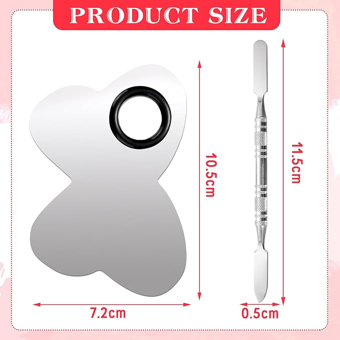 2 Pcs Stainless Makeup Mixing Palette,Tool for Mixing Foundation Nail-Art,Palette with A Stick,Storage Bag,Beauty Salon Color Cream Mixing Palette,Makeup Artist,Makeup Enthusiast (Butterfly Shaped)-VivaGrace Women