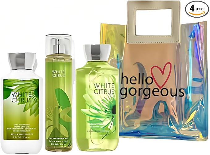 Bath & Body Works - 3 Piece Bundle - Spray - Body lotion - Shower Gel - Full Size and Gift Bag HELLO GORGEOUS (White Citrus)-VivaGrace Women