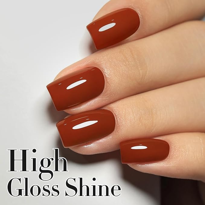 Double Rhythm Translucent Gel Polish Sheer Neutral Natural Light Milky Same Color Same Bottle 15ML Jelly UV Polish Nail Art DIY at Home (Brick Red-A1488)-VivaGrace Women