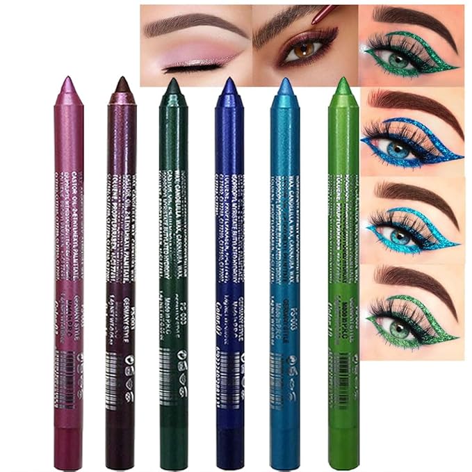 Kaely 6Pcs Glitter Gel Eyeliner Pencil Set for Women, Eye Liner Waterproof Smudge Proof with Sharpener, Waterline Eye Makeup Liners, lapiz de ojos delineador de ojos contra el agua, 02