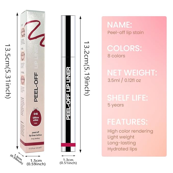 Matte Liquid Lip Stain Peel Off Lip Liner Tattoo - Pinkish Red, Waterproof Smudge-Proof Lip Gloss, Long-Lasting Non-Stick Cup Formula, Natural Peel Off Design for All Skin Types #6-VivaGrace Women