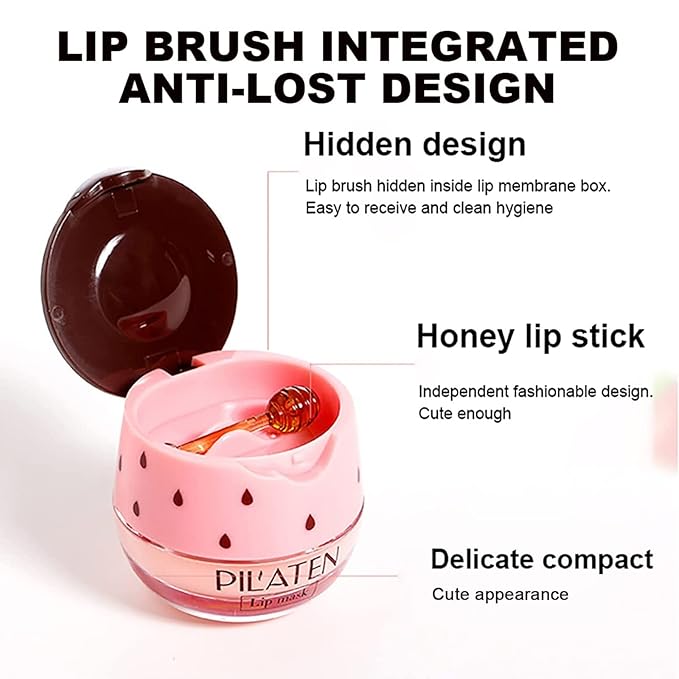 2Pcs Bee Lip Balm Honey Pot, Honey & Strawberry Lip Balm Moisturizing Lip Sleep Mask with Stick Hydrating & Prevention Dry and Cracked Lip Scrubs Exfoliator, Reduces Lip Lines-VivaGrace Women