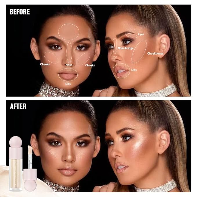 Liquid Highlighter - Luminous Finish Light Liquid Luminizer Makeup Enhanced with Pearl Particles & Botanical Blend, Weightless Dewy Glow for Radiant Skin, Vegan, Cruelty-Free (#01 Moonlight)-VivaGrace Women