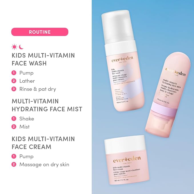 Evereden Kids Multi-Vitamin Hydrating Face Mist | Nourishing Face Spray, Preppy Skincare Essential for Ages 6+ | Clean Formula Safe for Sensitive Skin | Multi-Vitamin Complex, Peach & Mango Juice-VivaGrace Women