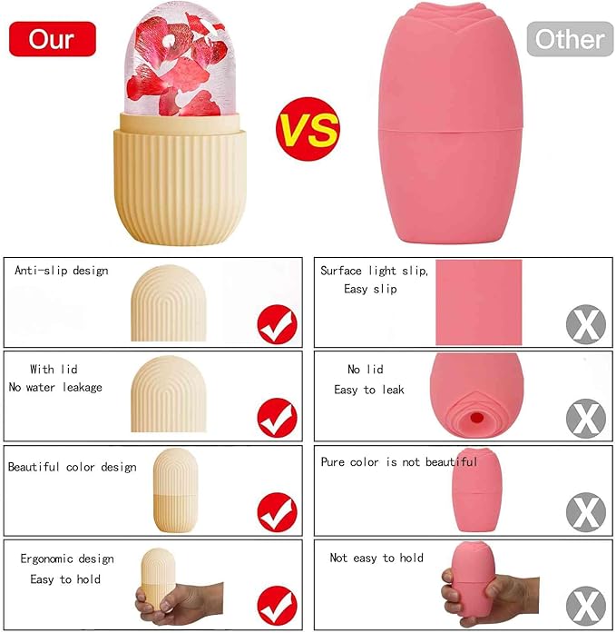 XHJRI Ice Face Roller Massager,Ice Cube Roller for Face, Eyes and Neck Naturally Conditioning and Skin Care,De-Puff Eye Bags,Reduce Migraine Pain,Reusable Massage Silicone Ice Mold (Beige)-VivaGrace Women