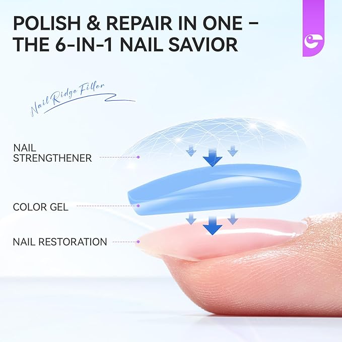 gelike ec Protein Nail Polish Strengthener and Growth: Azure Blue 15ml 6 in 1 Natural Nail Strengthener for Damaged Nails - Long Lasting Nail Hardener and Strengthener - For Daily Home Salon