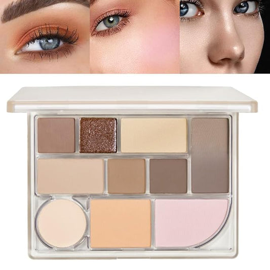 All-in-one Disk Conceal Contour Eyeshadow Palette with Mirror-10 Colors Highly Pigmented Matte Shimmer Primer Powder Makeup-Warm Nude Bronze Neutral Shadows 04#-VivaGrace Women