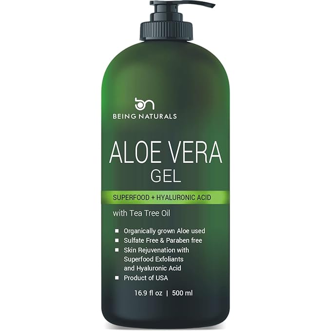 Aloe vera Gel - from 100% Pure Organic Aloe - Natural Raw Moisturizer for Face, Body, Hair. Perfect for Sunburn, Acne, Razor Bumps 16.9 fl oz (Tea Tree, Superfood, Hyaluronic Acid)-VivaGrace Women