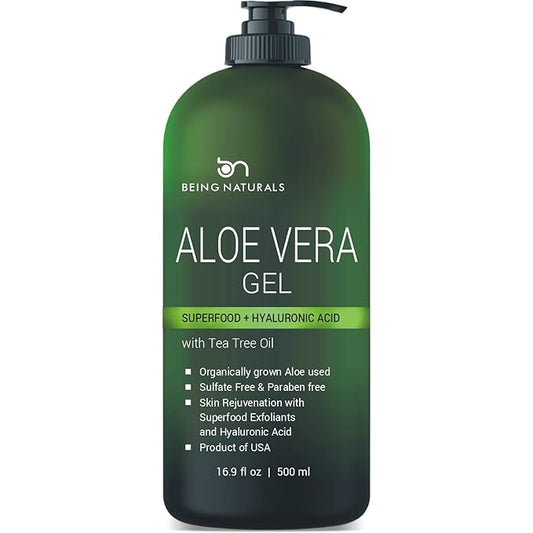 Aloe vera Gel - from 100% Pure Organic Aloe - Natural Raw Moisturizer for Face, Body, Hair. Perfect for Sunburn, Acne, Razor Bumps 16.9 fl oz (Tea Tree, Superfood, Hyaluronic Acid)-VivaGrace Women