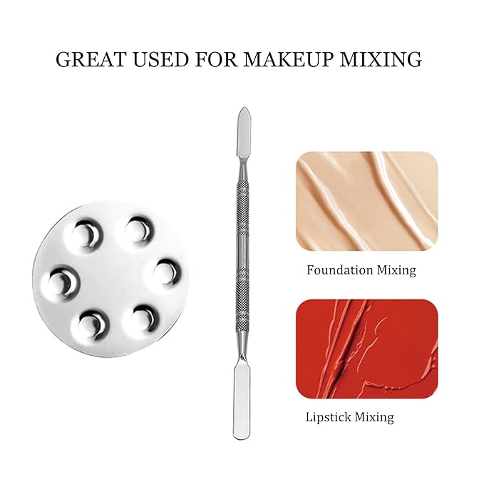 Metal Mixing Palette Makeup Spatula, Foundation Mixing Palette Hand, Make Up Tools Mini Mixing Tray with Finger Ring, Small Makeup Mixing Palette, Pack of 2-VivaGrace Women
