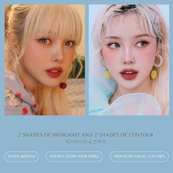 FreshO2 x Pony | Lemon tart multi-use Palette | 2 shades of highlight and 2 shades of contour| Delicate pearl like shimmer, super smooth | Made In Taiwan | Vegan Cruelty Free-VivaGrace Women