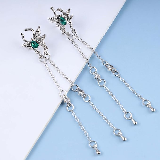 Vintage Emerald Butterfly Earrings Silver Chain Tassel Drop Earrings Butterfly Emerald Stud Earings Long Cz Chain Earrings Jewelry for Women and Girls-VivaGrace Women