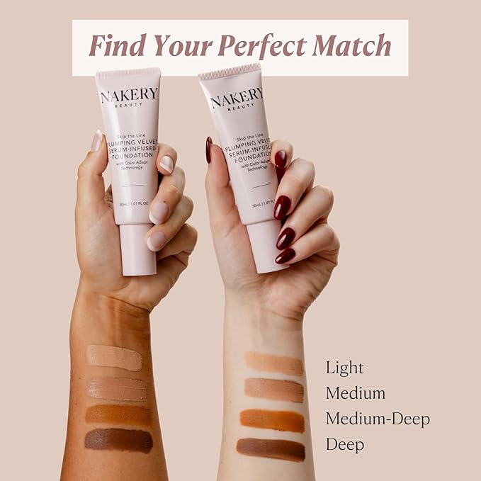 Nakery Full Coverage Plumping Liquid Foundation - Serum Infused Makeup with Niacinamide & Hyaluronic Acid for All Skin Types - Medium-VivaGrace Women