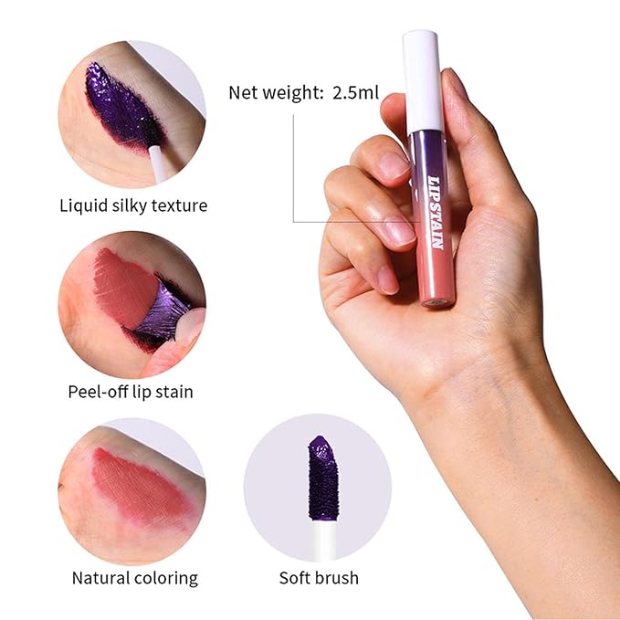 Dulele 3PCS Peel Off Lip Stain, Matte Peel Off Lip Gloss Long Wear Lip Stain Peel Off Lipstick Set, Waterproof Highly Pigmented Peel Off Lip Tint Stain (Pink, 1)-VivaGrace Women