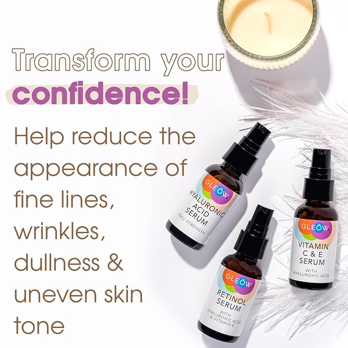 Retinol Serum for Face, Vitamin C with Hyaluronic Acid Face Serum for Women and Men, Glow Skin Care Set Total Package Targets Appearance of Uneven Skin Tone and Dryness 3x1oz-VivaGrace Women