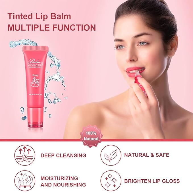 GECOMO Lip Glowy Balm, Moisturizing Lip Gloss, Nourishing Glossy Transparent Plumping Oil, Non-sticky Tinted Toot Lip Balm for Lip Care (BERRY) 0.35oz-VivaGrace Women