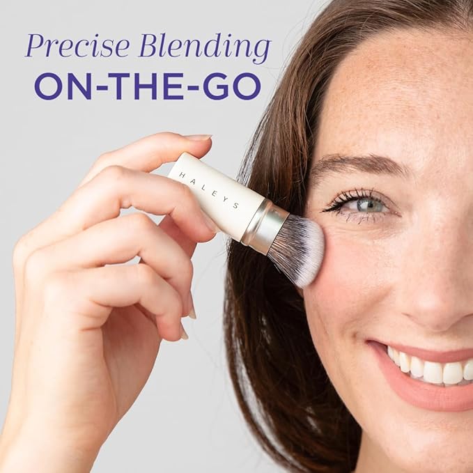 HALEYS Retractable Face Brush, VEGAN Dense, Angled Bristles & Adjustable Sleeve, Portable Makeup Brush for Quick, Easy Streak-Free Blending of Liquids, Creams, Powders, Travel-friendly Mess-Free Cap-VivaGrace Women