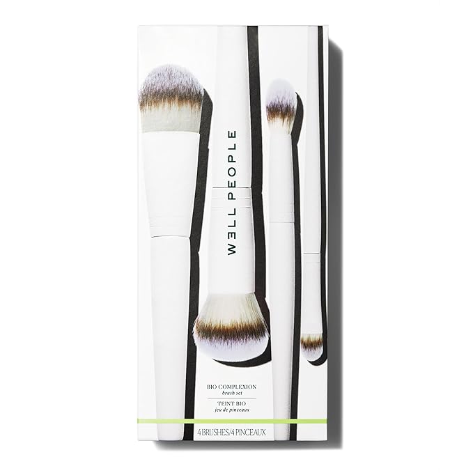 Well People Bio Complexion Brush Set, 4-Piece Face Brush Set For All Complexion Products, For Liquids, Powders & Creams, Cruelty-free Bristles-VivaGrace Women
