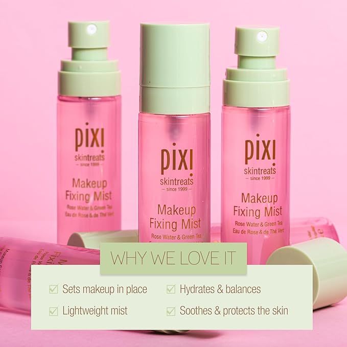 Pixi Beauty Makeup Fixing Mist 80ml, All Over Setting Spray For Longer Wearing Makeup, Rose Water and Green Tea Infused, 2.7 Fl Oz-VivaGrace Women