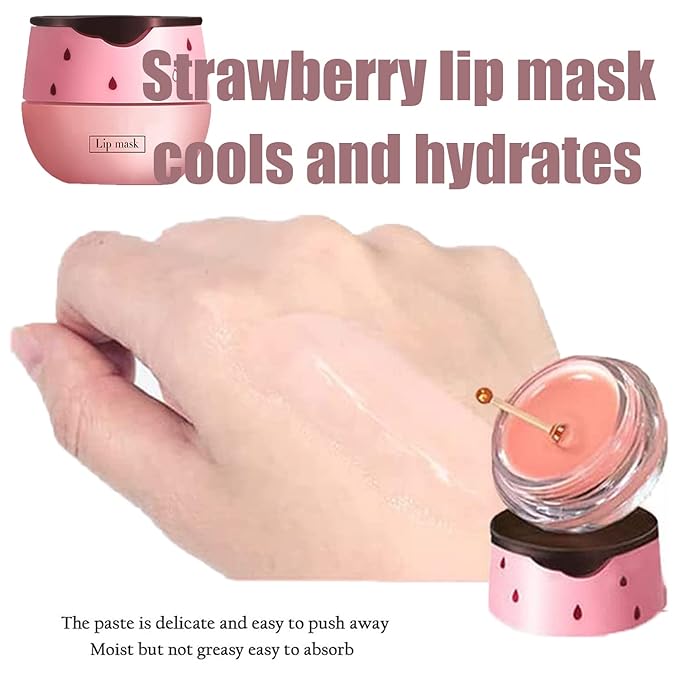 Strawberry Lip Sleeping Mask,Plumping Lip Hydrating Bee Lip Balm Honey Pot Propolis Moisturizing Lip Balm With Stick,Lip Exfoliating Bee Lip Balm Sleeping Lip Mask-VivaGrace Women