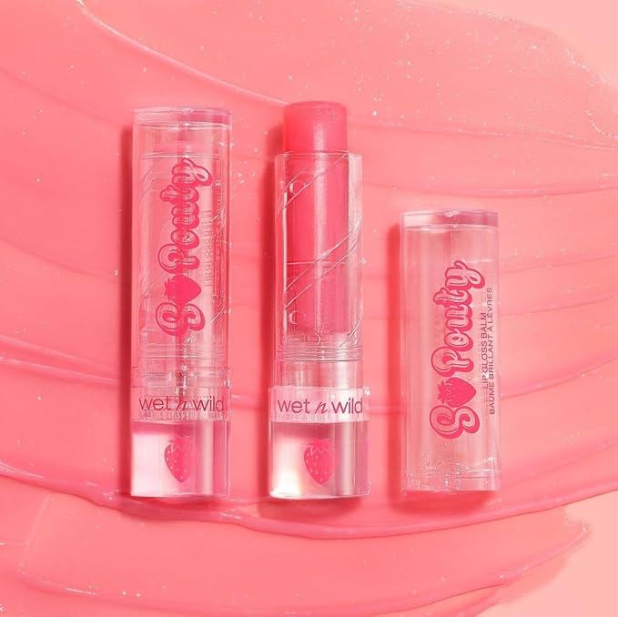 wet n wild Perfect Pout So Pouty Shine Tinted Lip Balm Peach Flavored, Hyaluronic Acid, Vegan Collagen, Moisturizing For Dry Lip Care, Pink (Pack of 2)-VivaGrace Women