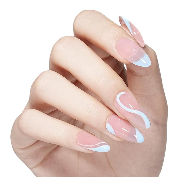 AILLSA Blue Gel Nail Polish Set Baby Blue Pastel Purple Yellow Macaron Gel Polish with Base and Top Coat, Long Lasting Summer Spring Color Soak Off U V L ED Manicure Art Salon DIY at Home 7Pcs 8ML