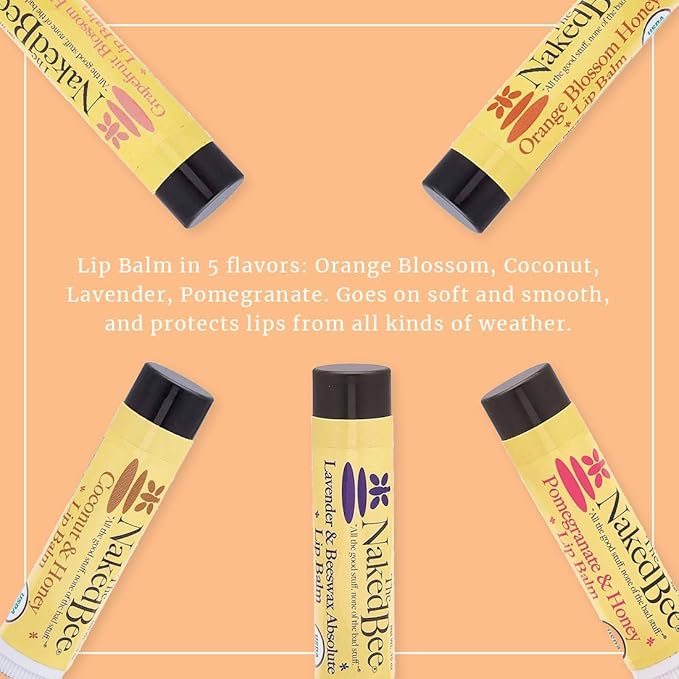 The Naked Bee Lip Balm Sampler, Coconut & Honey, Orange Blossom Honey, Pomegranate & Honey, Grapefruit Blossom Honey, Lavendar & Beeswax Absolute-VivaGrace Women