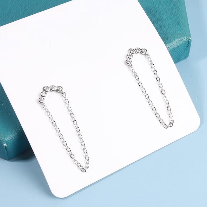 Boho Rhinestone Circle Studs Earrings Silver Cz Hoop Drop Earrings Circle Tassel Dangle Earrings Drop Chain Earrings Jewelry for Women and Girls Gifts-VivaGrace Women