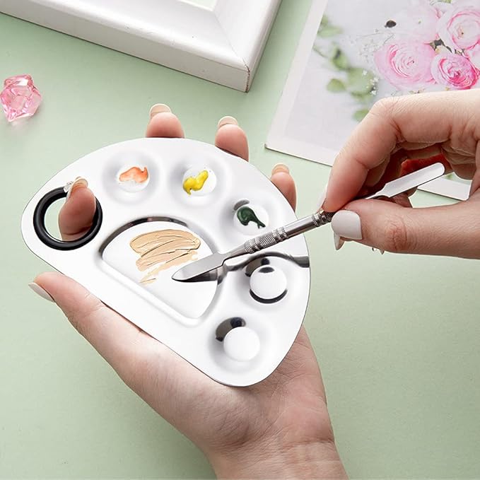 4 Pack Makeup Mixing Palette with Spatula, Stainless Steel Cosmetic Palette, Makeup Foundation Mixing Palette, Makeup Metal Mixing Tray for Makeup Nail Art Accessories-VivaGrace Women