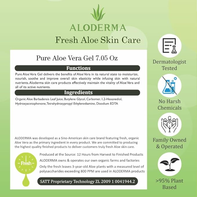 Aloderma Organic Aloe Vera Gel for Face Made within 12 Hours of Harvest, 96% Pure Aloe Vera Gel for Skin, Scalp, & Hair, Soothing Aloe Face Moisturizer, Multipurpose, Hydrating Aloe Gel, 7oz, 3-Pack-VivaGrace Women