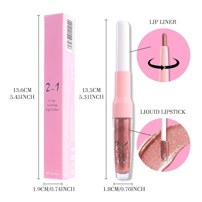 evpct Bronze Gold Metallic Glitter Lip Liner and Lipstick Combo Lip Gloss Stain Set Makeup for Women Long Lasting Waterproof 24, Rose Gold Metallic Shimmer Frosted Iridescent Glossy Liquid Lipstick 14-VivaGrace Women