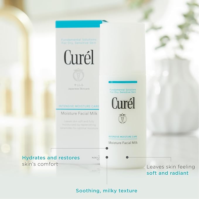 Curel Japanese Skin Care Moisture Facial Milk Moisturizer, Daily Face Lotion for Dry Sensitive Skin, pH Balanced, Unscented Advanced Ceramide Care Face Cream without Drying Alcohols, 4 oz-VivaGrace Women
