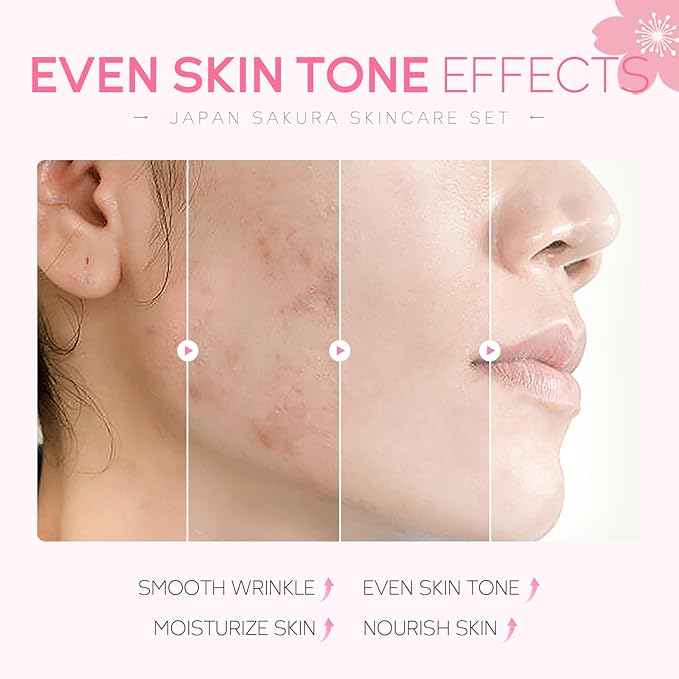 Skin Care Set JAPAN SAKURA Women Beauty Gift Sets Skin Care Kit with Cleanser, Toner, Serum, Eye Cream, Face Cream Travel Kit for Women Teen Girls Mom Daughter Birthday TSA-friendly Sizes 5pcs-VivaGrace Women