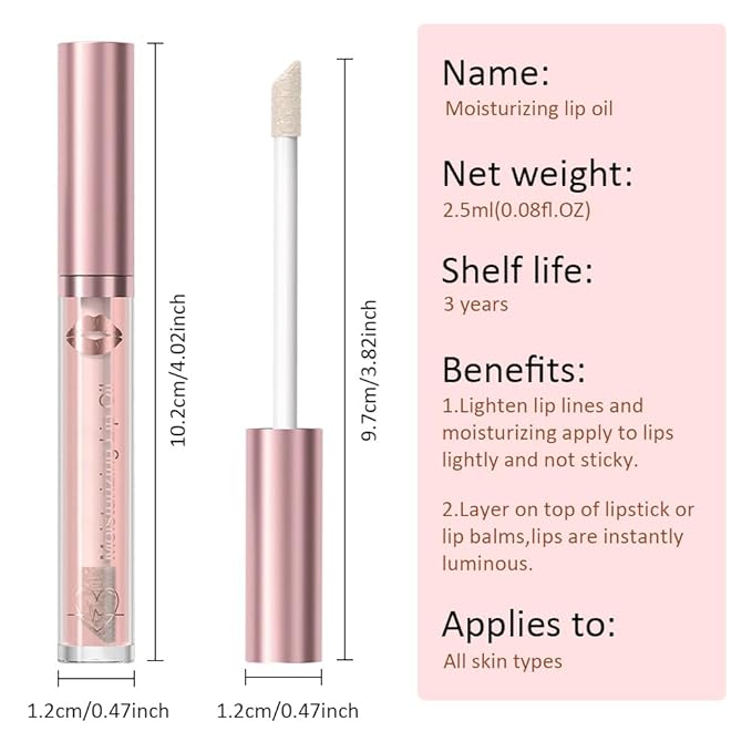 Hydrating Lip Gloss Oil - Nourishing Tinted Lip Oil for High-Shine Finish, Long-Lasting, Non-Sticky, Cruelty-Free Lip Plumper, Perfect with Lipstick & Peel-Off Lip Gloss-VivaGrace Women