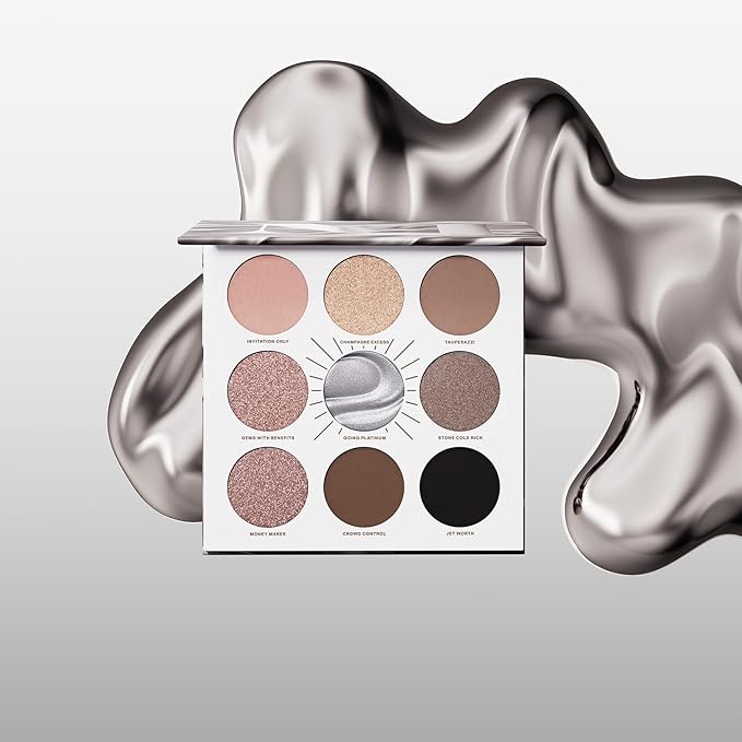 Morphe Rich & Foiled Artistry Palette - Foil-Effect Smokey Eyeshadow Palette with Matte, Shimmer & Foil Finishes - Rose, Brown & Silver Eyeshadow with Luminous Payoff - Going Platinum (0.35 oz)-VivaGrace Women