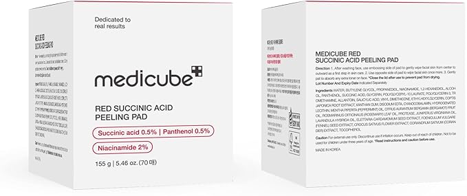 Medicube Red Succinic Acid Panthenol Facial Peeling Pads - Exfoliating Toner Pads for Breakout-Prone Skin with Niacinamide, AHA, BHA, and Soothing Panthenol - Non-Comedogenic-VivaGrace Women