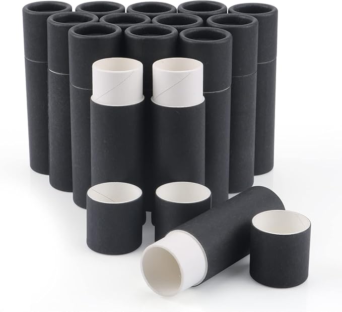 15 Pcs 0.3 oz Paperboard Lip Balm Tubes,Empty Kraft Paper Chapstick Tube Holder,Push-Up Style Biodegradable Solid Perfume Lip Gloss Container for DIY Homemade Balm Container,Natural Packaging- Black-VivaGrace Women