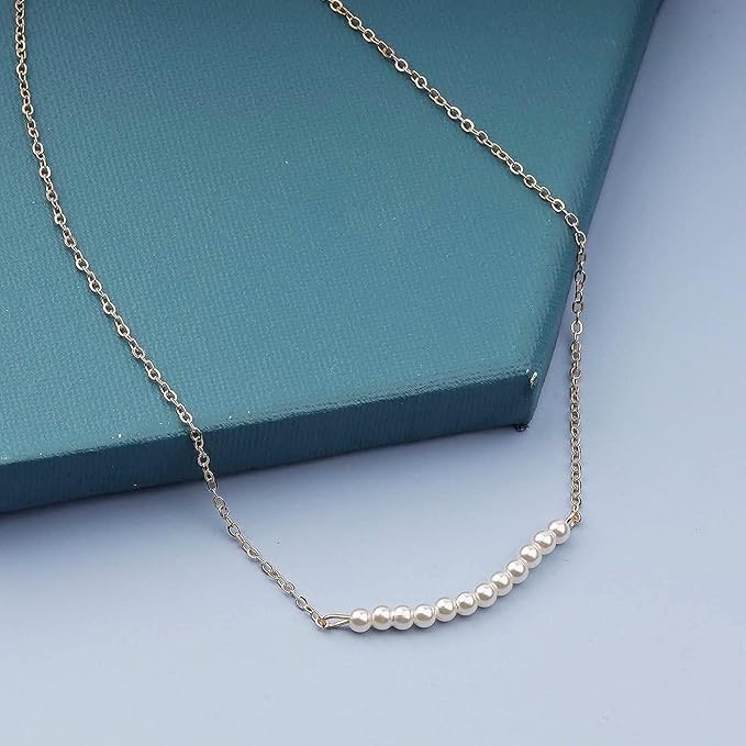 Boho Pearl Pendant Necklace Gold Pearl Bar Choker Necklace Bridal Pearl Chain Necklace Wedding Necklace Jewelry for Women and Teen Girls-VivaGrace Women