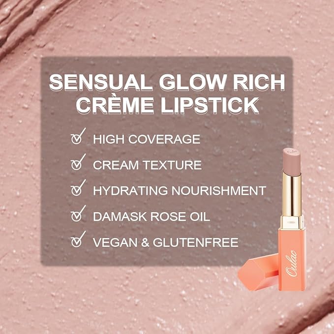 Oulac Beige Lipsticks for Women, Pale Nude Matte Lip Base, Full Coverage Lip Color, Satin Matte Finish, Cream Texture, Hydrating, Infused with Hyaluronic Acid, Vegan & Clean Beauty 4g SG01 Bare-VivaGrace Women