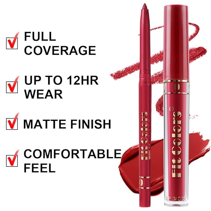 6 Colors Liquid Lipstick + Lip Liner Pen Makeup Set, Super Stay Matte Finish Lip Stain and Define Lip Liner Pencil Gift Set for Women, Longwear, Waterproof, 1PC Lip Glow Oil Include-VivaGrace Women