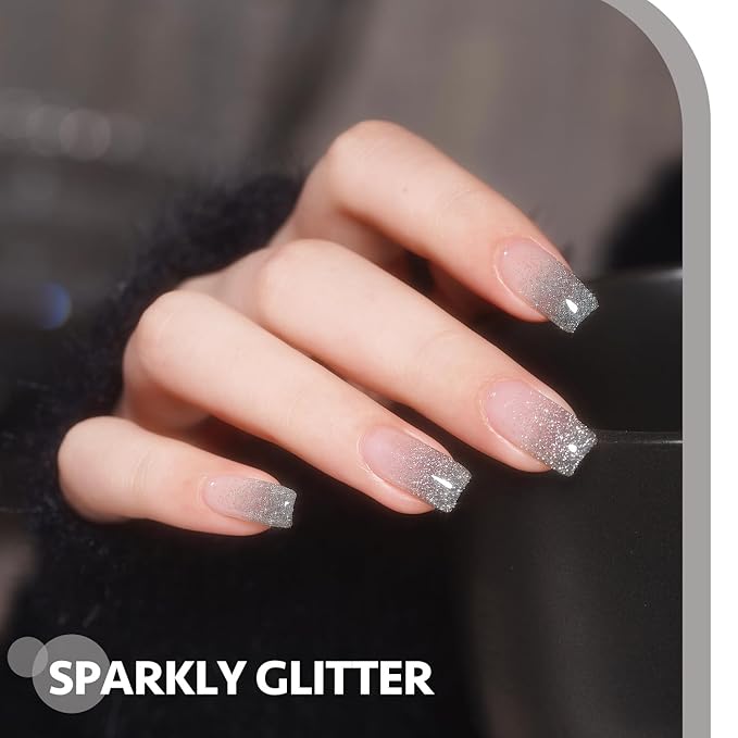 GAOY Glitter Gel Nail Polish, 16ml Silver Reflective Gel Polish, Sparkle Diamond Flash Soak Off UV Gel for Nail Art, 1202