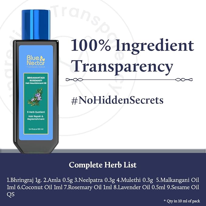 Blue Nectar Rosemary Oil with Bhringraj, Amla and 9 Herbs for Natural Hair Growth (6.76 Fl Oz)-VivaGrace Women