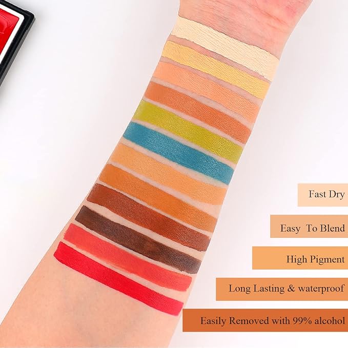 Depvision SFX 12 Color Flesh Tone Alcohol Activated Makeup Palette for Special Effects,Waterproof Skin Tone FX Makeup for Professional Makeup Artists Cosplay Halloween Theatrical Makeup-VivaGrace Women