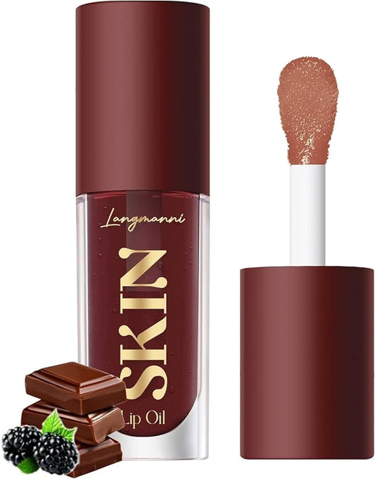 LANGMANNI Moisturizing Lip Oil,No-Sticky Lip Gloss Lip Balm Lip Care,Fruit Flavoured Lip Oil For Dry Lip's Moisturizing Hydrating And Nourishing ((Chocolate))-VivaGrace Women