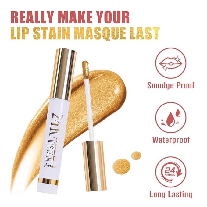 2025 New 24K Gold Liquid Lip Gloss Peel Off Lip Stain Tattoo with Tweezer, Ruby Red Lips Stain Peel Off Masque, Long Lasting Waterproof Lip Tint Stain, Transfer-proof for All Skin Types 03#-VivaGrace Women