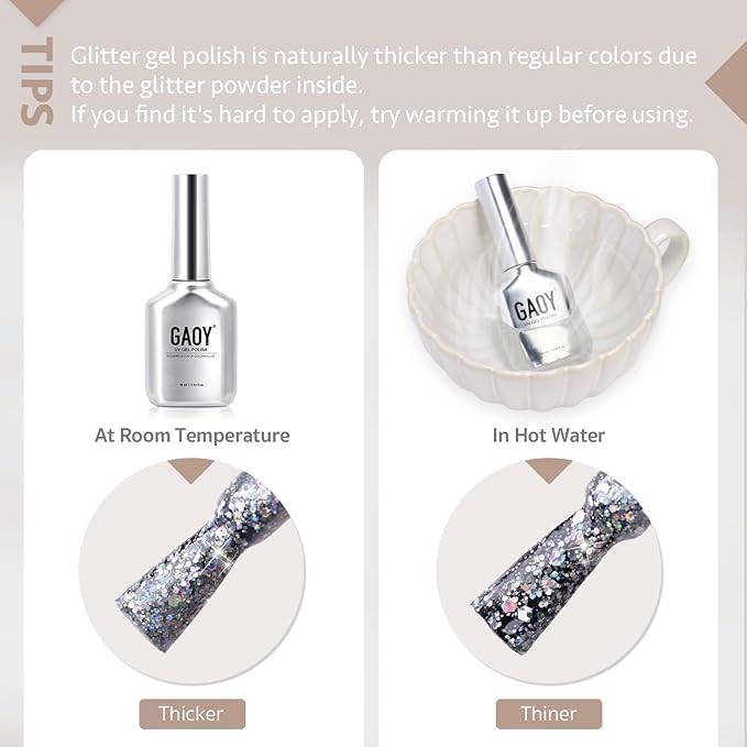 GAOY Sparkly Gel Polish, 16ml Champagne, Diamond Shiny UV Gel for Nail Art, Soak Off Nail Polish Home DIY, 2349 Gilded Bubbles
