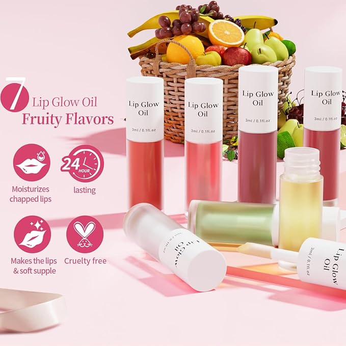 Plumping Lip Oil, Long Lasting Hydrating Lip Stain Lip Balm Raspberry Fruit Revitalizing, Transparent Lip Care Oil for Dry Lip (Raspberry Red)-VivaGrace Women
