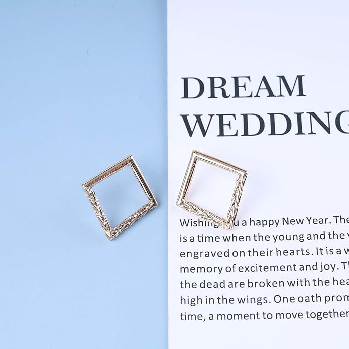 Vintage Hammered Square Drop Earrings Gold Hollow Square Earrings Metal Square Stud Earrings Minimalist Geometric Square Earrings Jewelry for Women-VivaGrace Women