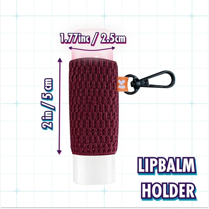 LipBalm Holder with Keychain, Lipstick Holder Keychain, Lip Gloss Holder Keychain, Never Lose Your Lip Balm, Lip Gloss or Lipstick with Cute Elastic Lip Balm Keychain Holder (Cherry)-VivaGrace Women