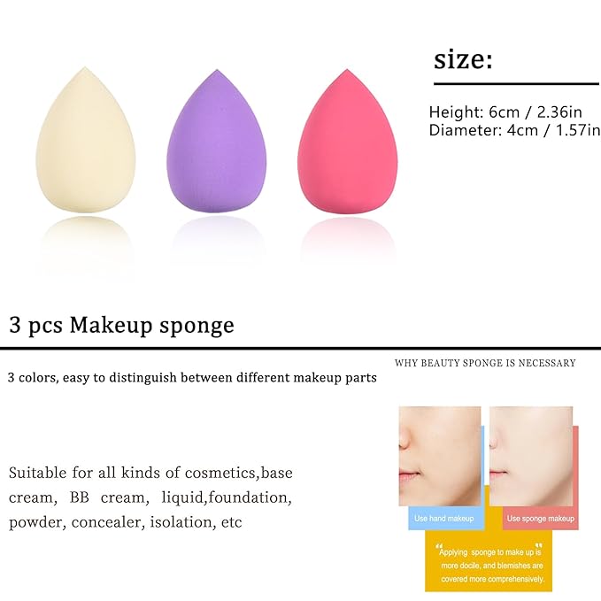 10 Piece Purple Makeup Brushes Set and 3 Piece Makeup Sponge - Wooden Handle with Soft Synthetic Bristles, for Face & Eye Makeup | Professional Cosmetic Brushes | Includes Travel Pouch-VivaGrace Women